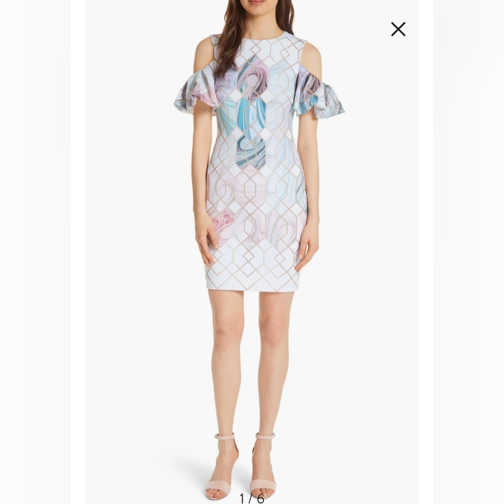 Ted Baker White and Tan Patterned Dress